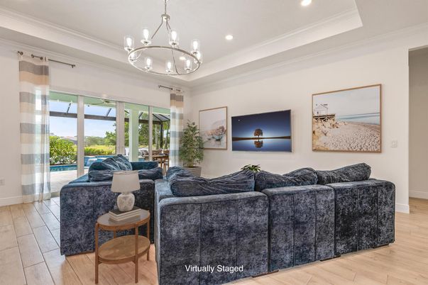 Chandelier, Interior, Living room, Recessed Lighting, Wood Texture Flooring