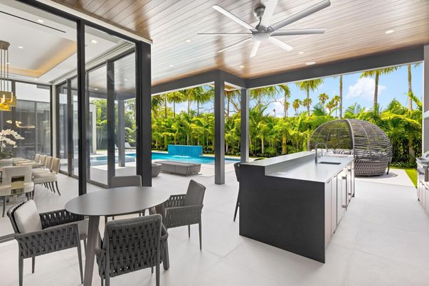 Dining room, Interior, Pendant Lights, Pool, Recessed Lighting, Wooden Ceilings