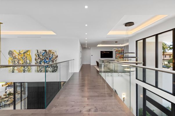 Fireplace, Interior, Pendant Lights, Recessed Lighting, Wood Texture Flooring