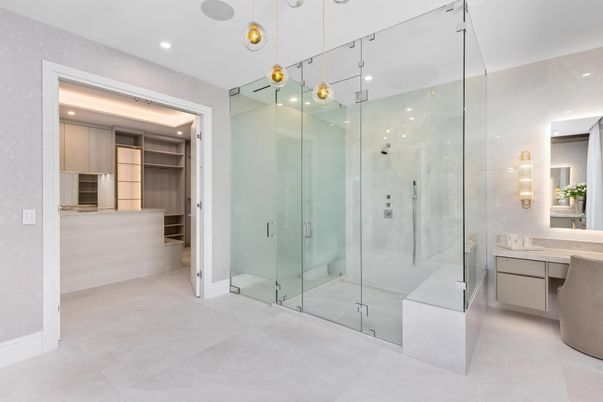 Bathroom, Glass Shower, Interior, Pendant Lights, Recessed Lighting