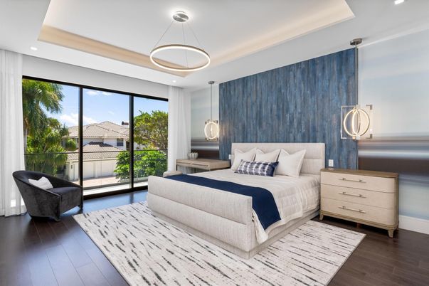 Bedroom, Interior, Pendant Lights, Recessed Lighting, Wood Texture Flooring