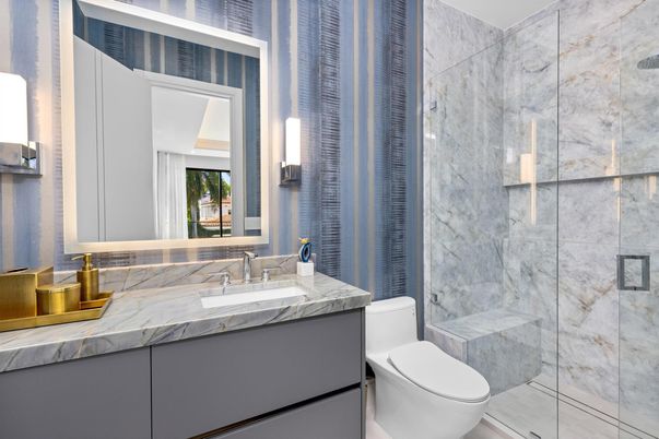 Bathroom, Glass Shower, Interior, Marble Walls