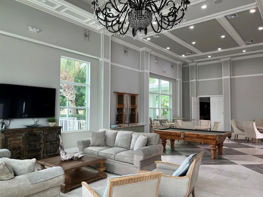 Chandelier, Fireplace, Interior, Living room, Recessed Lighting