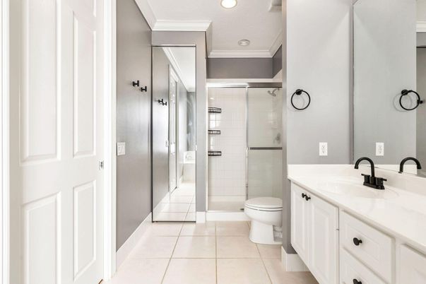 Bathroom, Glass Shower, Interior, Recessed Lighting