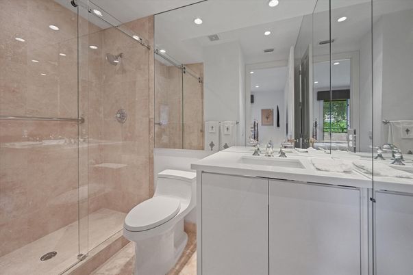 Bathroom, Glass Shower, Interior, Recessed Lighting