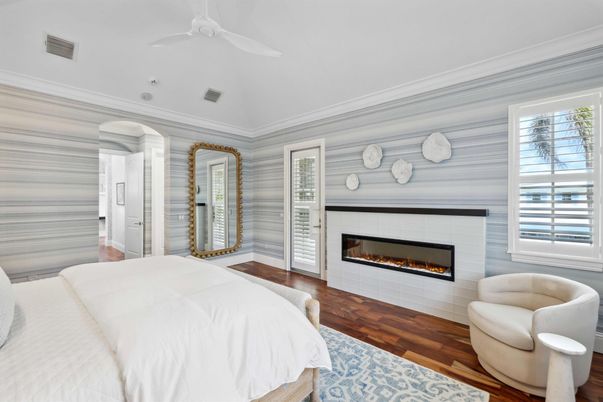 Bedroom, Fireplace, Interior, Wood Texture Flooring