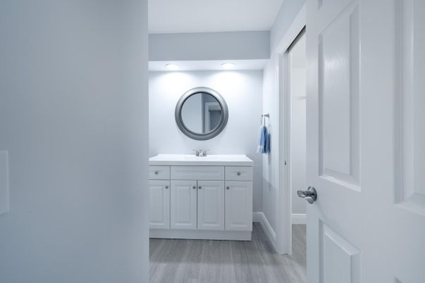 Bathroom, Interior, Recessed Lighting, Wood Texture Flooring