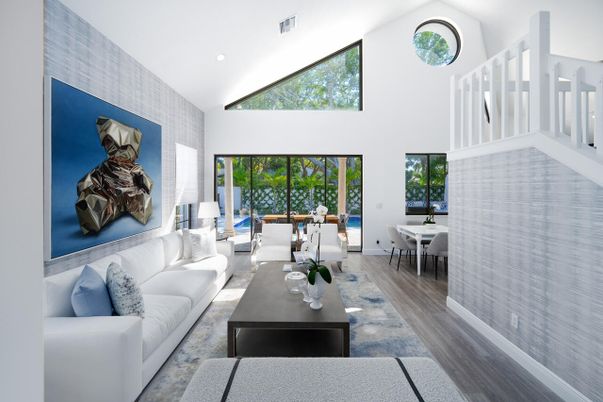 Dining room, Interior, Living room, Recessed Lighting, Wood Texture Flooring