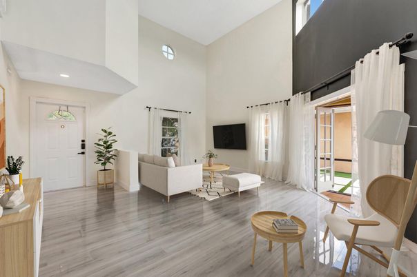 Interior, Living room, Recessed Lighting, Wood Texture Flooring