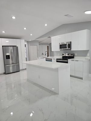 Interior, Kitchen, Marble, Recessed Lighting, Stainless Steel Appliances