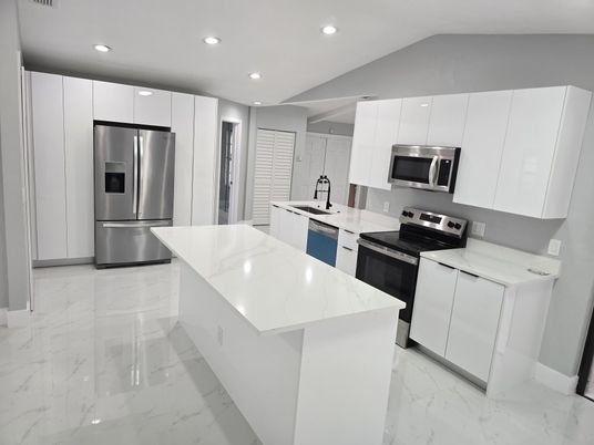 Interior, Kitchen, Marble, Recessed Lighting, Stainless Steel Appliances