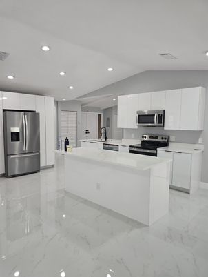 Interior, Kitchen, Marble, Recessed Lighting, Stainless Steel Appliances
