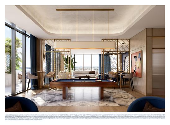 Billiard Table, Game Room, Interior, Living room, Pendant Lights, Wood Texture Flooring