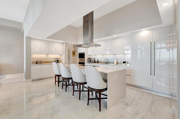 Interior, Kitchen, Marble, Recessed Lighting, Stainless Steel Appliances