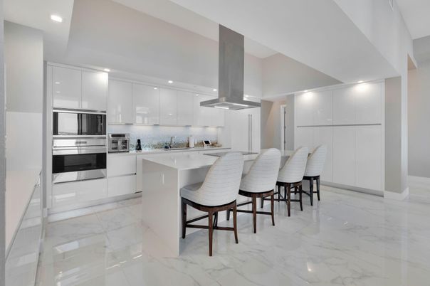 Interior, Kitchen, Marble, Recessed Lighting, Stainless Steel Appliances