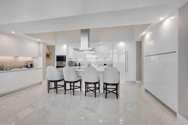 Interior, Kitchen, Marble, Recessed Lighting, Stainless Steel Appliances