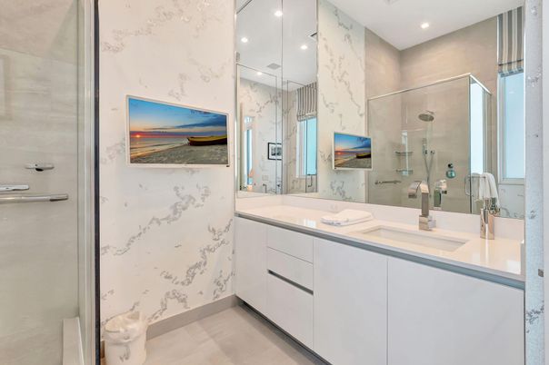 Bathroom, Glass Shower, Interior, Recessed Lighting
