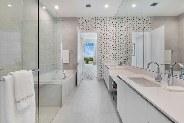 Bathroom, Dual Sink Vanities, Glass Shower, Interior, Recessed Lighting