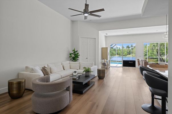 Interior, Living room, Pendant Lights, Wood Texture Flooring