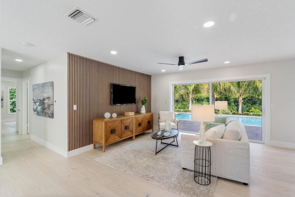 Interior, Living room, Recessed Lighting, Wood Texture Flooring