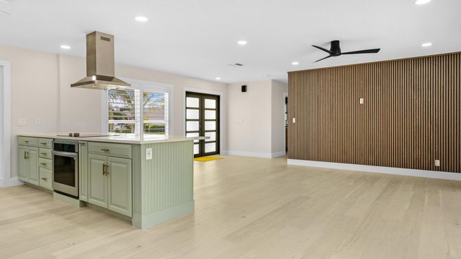 Interior, Kitchen, Recessed Lighting, Wood Texture Flooring