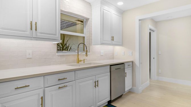 Interior, Kitchen, Recessed Lighting, Wood Texture Flooring