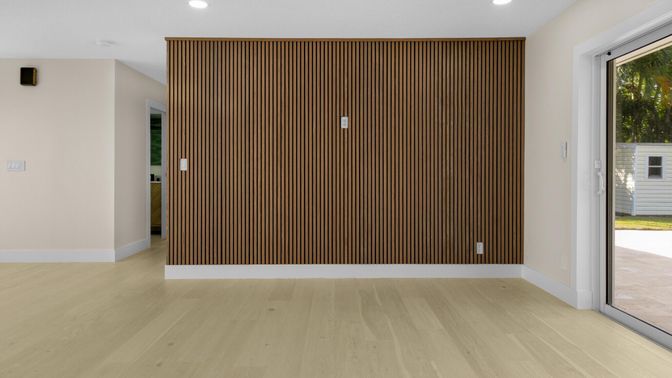 Empty room, Interior, Recessed Lighting, Wood Texture Flooring