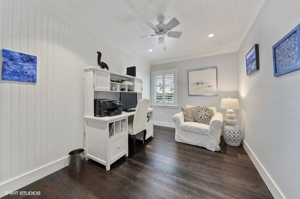 Home Office, Interior, Recessed Lighting, Wood Texture Flooring