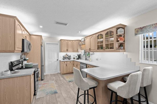 Interior, Kitchen, Recessed Lighting, Wood Texture Flooring