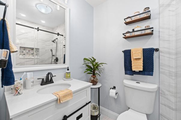Bathroom, Glass Shower, Interior, Recessed Lighting