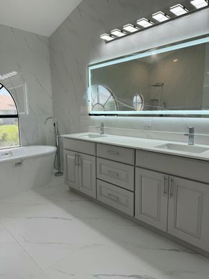 Bathroom, Dual Sink Vanities, Free Standing Baths, Interior, Marble, Marble Walls