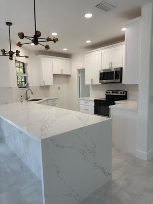 Interior, Kitchen, Marble, Pendant Lights, Recessed Lighting