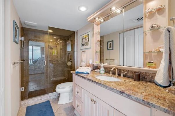 Bathroom, Glass Shower, Interior, Recessed Lighting