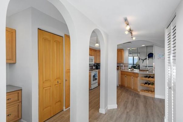 Interior, Kitchen, Pendant Lights, Stainless Steel Appliances, Wood Texture Flooring