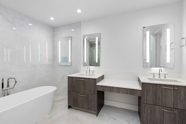 Bathroom, Dual Sink Vanities, Free Standing Baths, Interior, Recessed Lighting