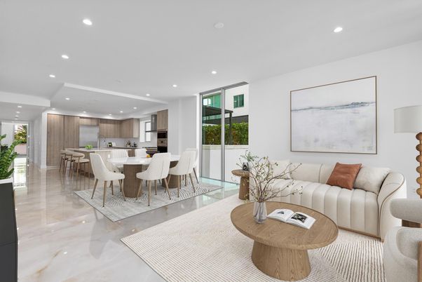 Dining room, Interior, Kitchen, Living room, Recessed Lighting, Stainless Steel Appliances