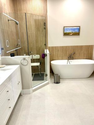 Bathroom, Dual Sink Vanities, Free Standing Baths, Glass Shower, Interior