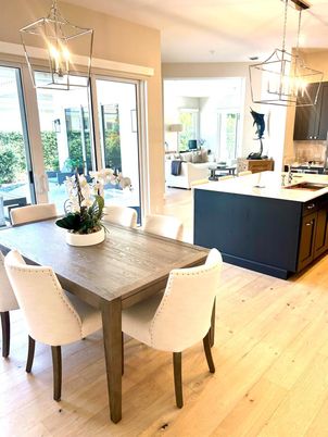 Dining room, Interior, Kitchen, Living room, Pendant Lights, Wood Texture Flooring