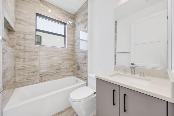 Bathroom, Interior, Marble Walls, Wood Texture Flooring