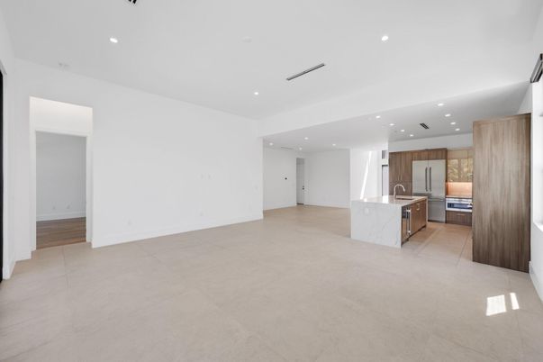 Empty room, Interior, Kitchen, Recessed Lighting, Stainless Steel Appliances