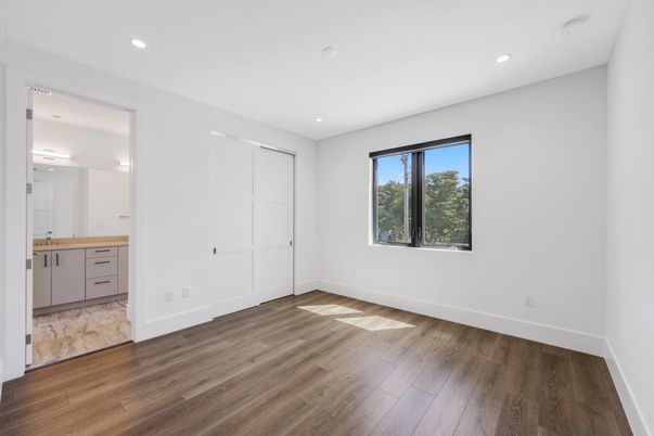 Bathroom, Empty room, Interior, Recessed Lighting, Wood Texture Flooring