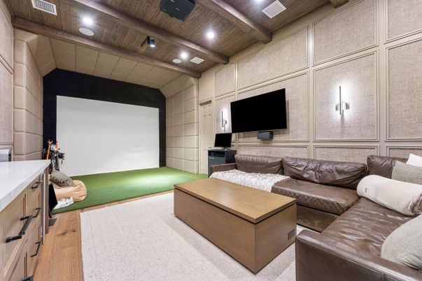 Interior, Living room, Projection Screen, Recessed Lighting, Wooden Beams, Wooden Ceilings