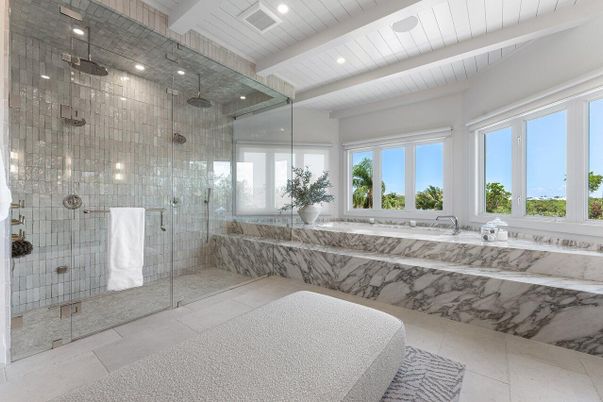 Bathroom, Glass Shower, Interior, Recessed Lighting