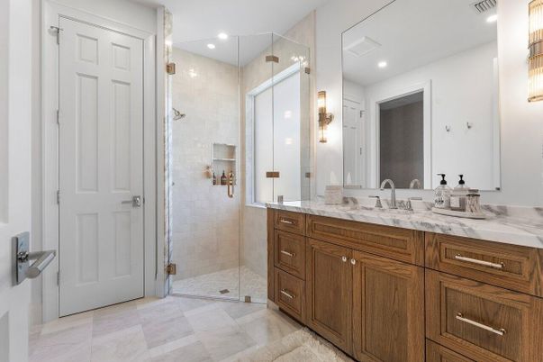 Bathroom, Dual Sink Vanities, Glass Shower, Interior, Recessed Lighting