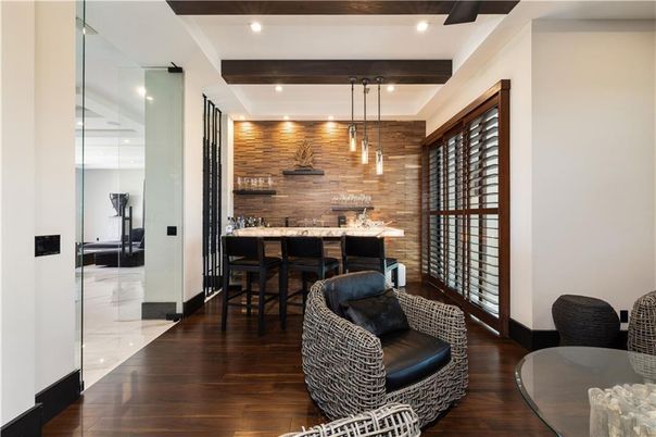Interior, Pendant Lights, Recessed Lighting, Wooden Beams, Wood Texture Flooring, Wooden Walls