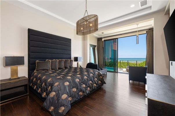 Bedroom, Interior, Pendant Lights, Water, Wood Texture Flooring