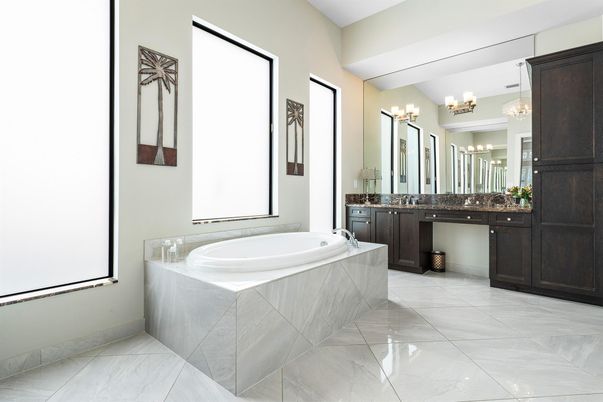 Bathroom, Chandelier, Dual Sink Vanities, Interior, Marble