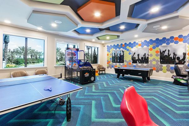 Billiard Table, Game Room, Interior, Recessed Lighting
