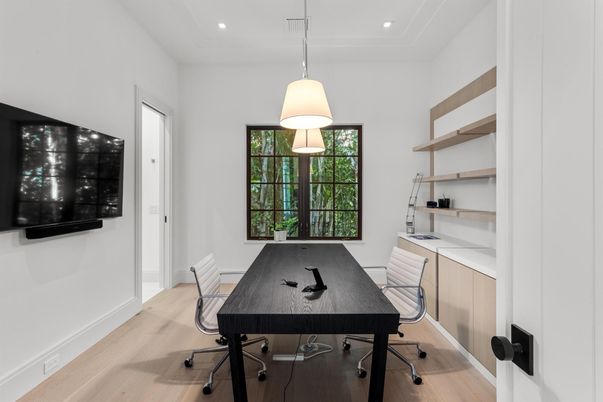 Home Office, Interior, Pendant Lights, Recessed Lighting, Wood Texture Flooring