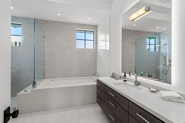Bathroom, Dual Sink Vanities, Glass Shower, Interior, Recessed Lighting